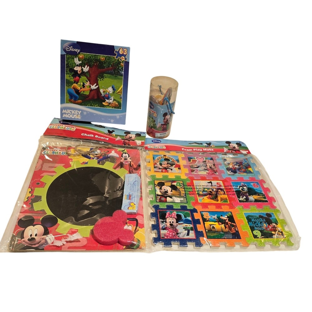 Disney Mickey Mouse Clubhouse Activity Set Puzzle Foam Mats Chalk Board Bundle